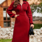 Half Zip Collared Neck Slit Midi Dress